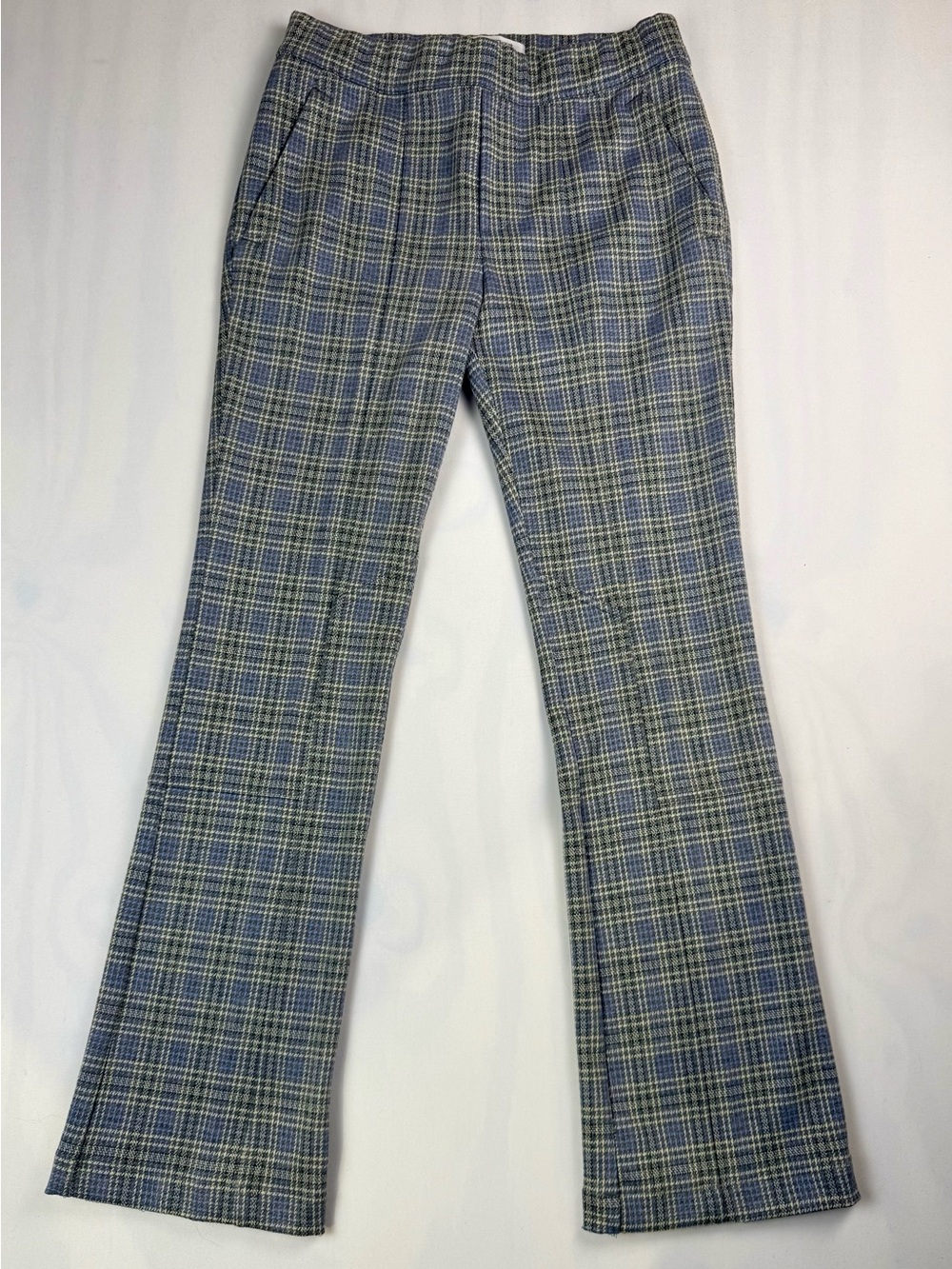 Anthropologie Plaid Boot Cut Pants in Blue and Green